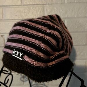 Roxy Beanie with Lavender and Brown Stripes